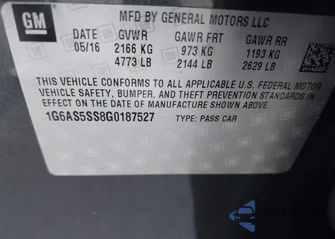 2016 Cadillac Cts Performance Collection from USA, damaged, VIN 1G6AS5SS8G0187527